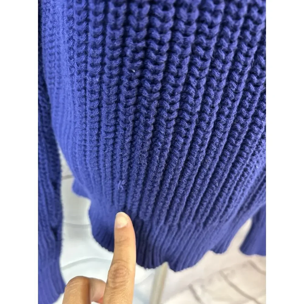 J. Crew Men’s Shaker Stitch Chunky Fisherman Crewneck Sweater Blue Medium